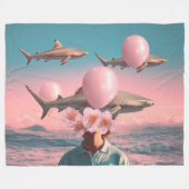 Surreal Dreamscape with Sharks and Balloons フリースブランケット (正面(横))