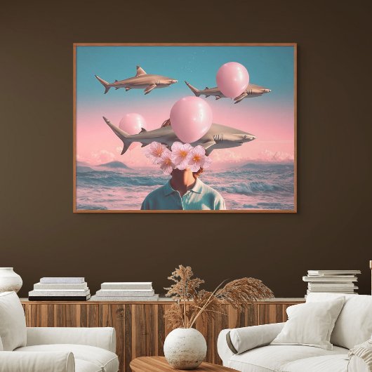 Surreal Dreamscape with Sharks and Balloons ポスター