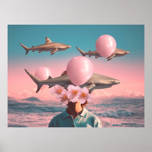 Surreal Dreamscape with Sharks and Balloons ポスター (正面)