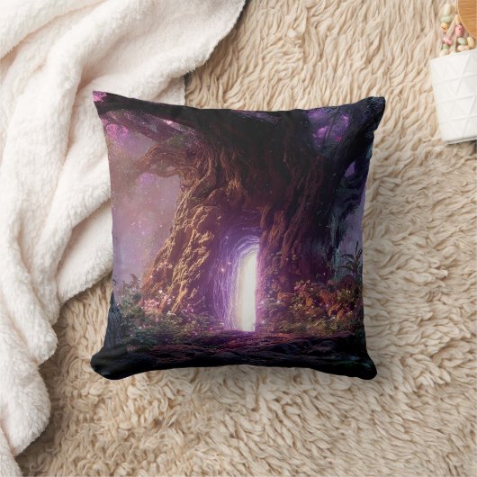 Surreal Enchanted Tree With Glowing Portal クッション (ブランケット)