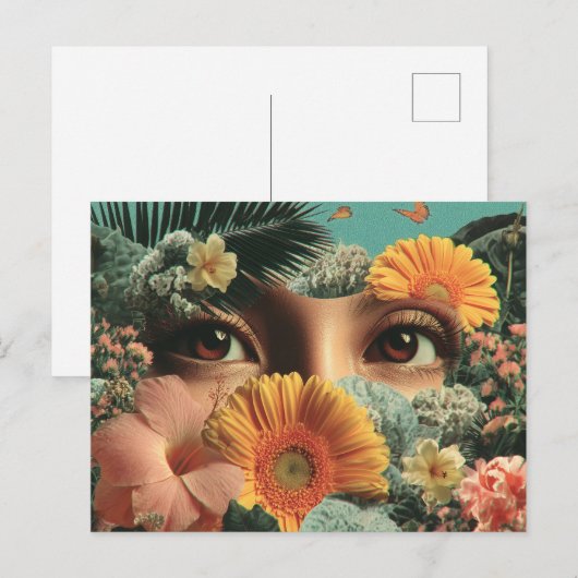 Surreal Eyes and Flowers with Butterflies ポストカード (正面/裏面)