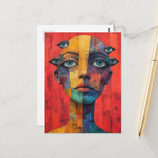 Surreal Face With Lots of Eyes ポストカード (正面/裏面インサイチュ)