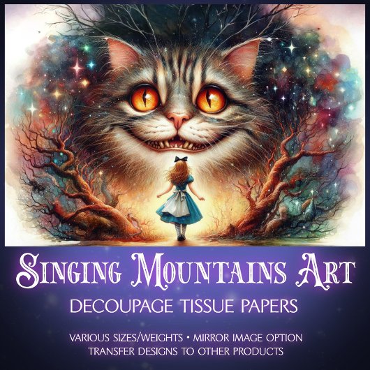 Surreal Fairytale Cheshire Cat and Alice Decoupage 薄葉紙