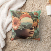 Surreal Female Portrait with Floral Elements クッション (ブランケット)