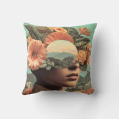 Surreal Female Portrait with Floral Elements クッション (裏面)