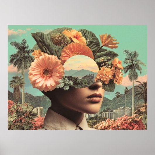 Surreal Female Portrait with Floral Elements ポスター (正面)