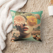 Surreal Female Portrait With Flowers Covering Eyes クッション (ブランケット)