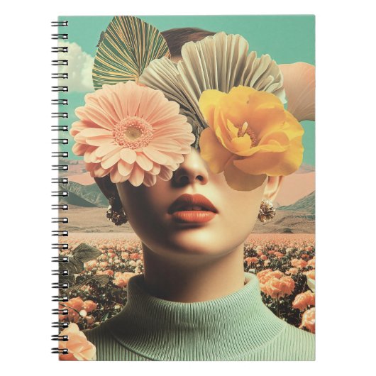 Surreal Female Portrait With Flowers Covering Eyes ノートブック (正面)