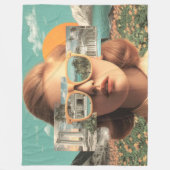Surreal female portrait with retro sunglasses フリースブランケット (正面)