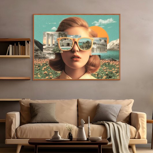 Surreal female portrait with retro sunglasses ポスター