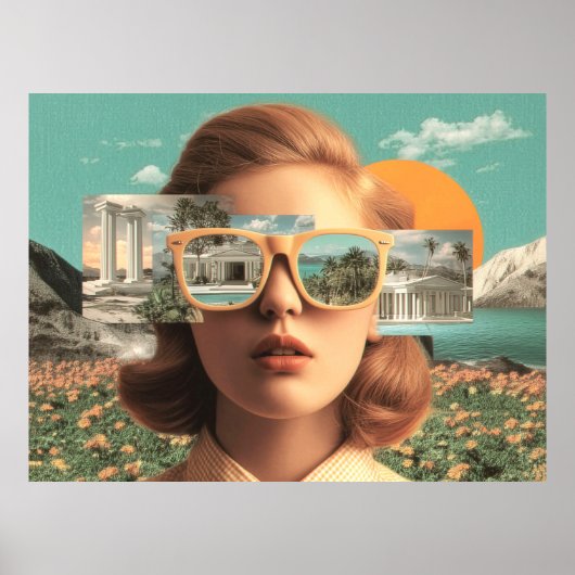 Surreal female portrait with retro sunglasses ポスター (正面)