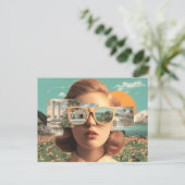 Surreal female portrait with retro sunglasses ポストカード (スタンド正面)