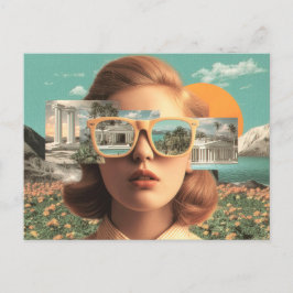 Surreal female portrait with retro sunglasses ポストカード
