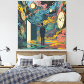 Surreal Figure Room Swirling Clocks Smoke Wall Art キャンバスプリント (インサイチュ (寝室))