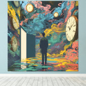 Surreal Figure Room Swirling Clocks Smoke Wall Art キャンバスプリント (インサイチュ (ウッドフロア))