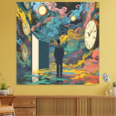 Surreal Figure Room Swirling Clocks Smoke Wall Art キャンバスプリント (インサイチュ (リビング))