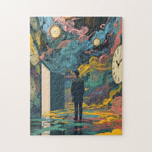 Surreal Figure Room Swirling Clocks Smoke Wall Art ジグソーパズル (縦)