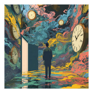 Surreal Figure Room Swirling Clocks Smoke Wall Art フォトプリント