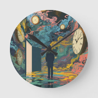 Surreal Figure Room Swirling Clocks Smoke Wall Art ラウンド壁時計