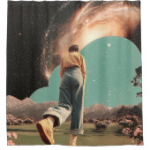 Surreal figure walking into galaxy gateway シャワーカーテン (正面)