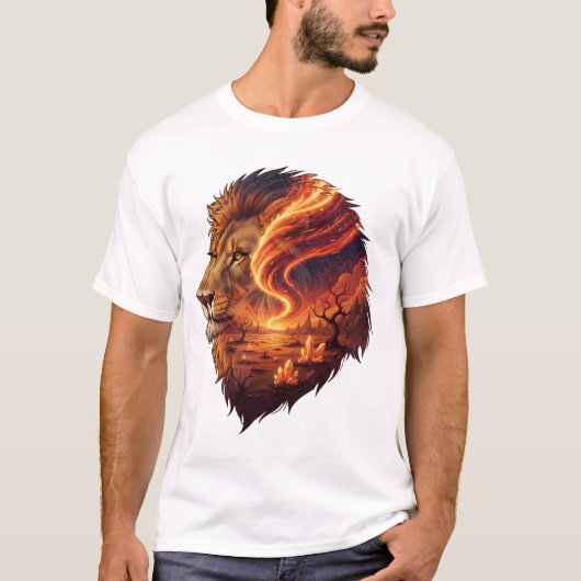 Surreal Fire Lion Head Cosmic Art Leo Zodiac  Tシャツ (正面)