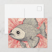 Surreal Fish Illustration - Vintage Ink Style ポストカード (正面/裏面)