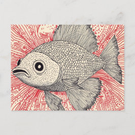 Surreal Fish Illustration - Vintage Ink Style ポストカード