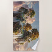 Surreal Floating Cliffs With Waterfalls ビーチタオル (正面)