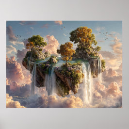 Surreal Floating Cliffs With Waterfalls ポスター