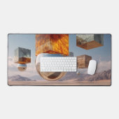 Surreal Floating Cubes And Reflective Sphere デスクマット (キーボード&マウス)