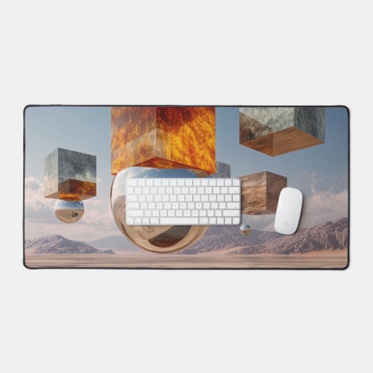 Surreal Floating Cubes And Reflective Sphere デスクマット (キーボード&マウス)