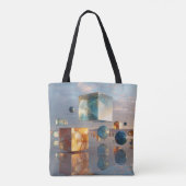 Surreal Floating Cubes And Spheres トートバッグ (裏面)