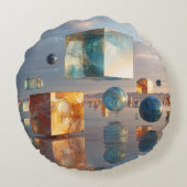 Surreal Floating Cubes And Spheres ラウンドクッション (裏面)