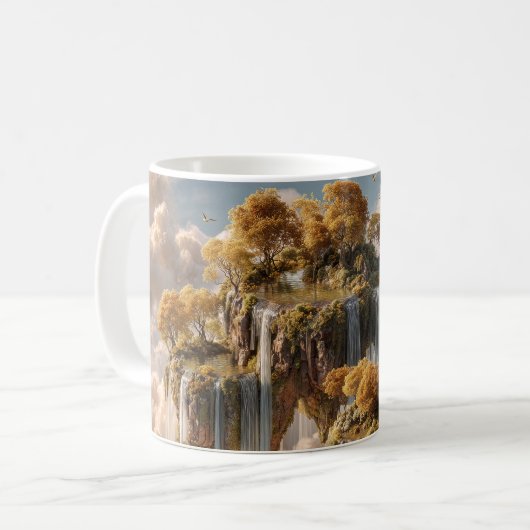 Surreal Floating Islands With Golden Trees コーヒーマグカップ (正面左)