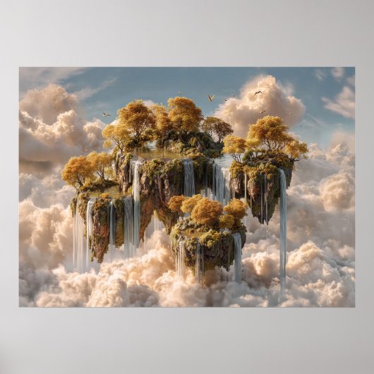 Surreal Floating Islands With Golden Trees ポスター (正面)