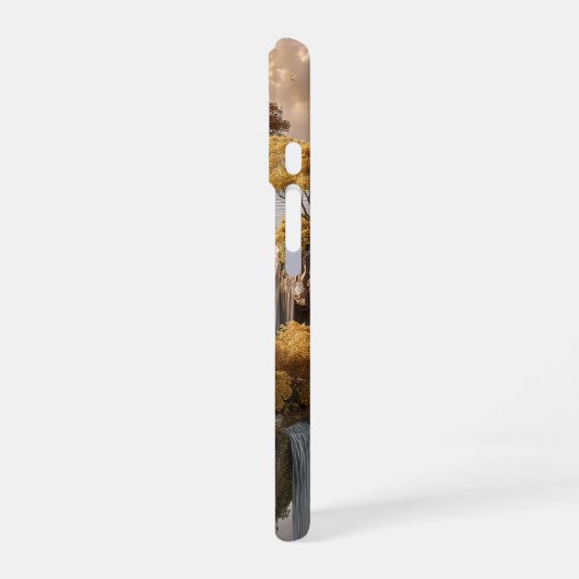 Surreal Floating Islands With Golden Trees iPhone 16ケース (左側面)