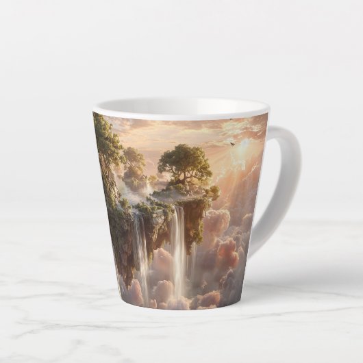 Surreal Floating Islands With Waterfalls カフェラテマグ (右アングル)