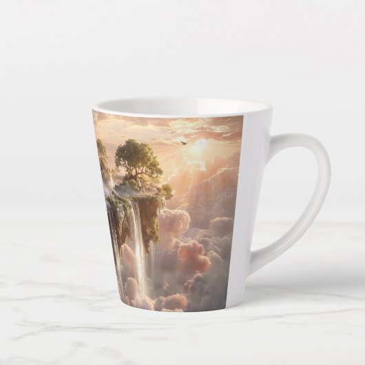 Surreal Floating Islands With Waterfalls カフェラテマグ (右)
