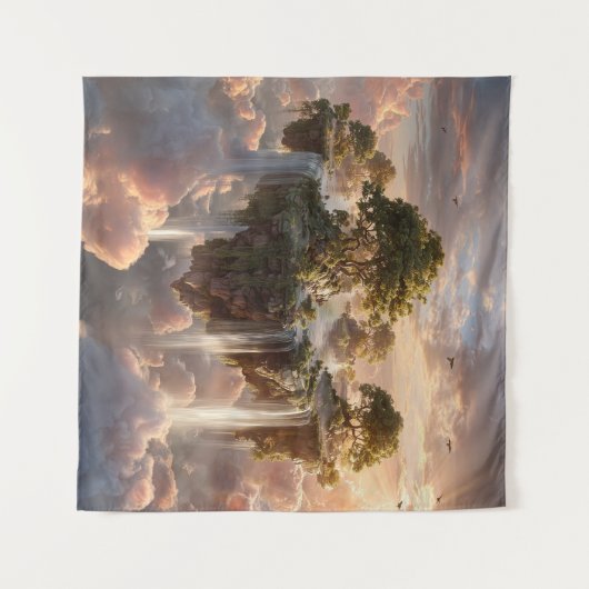 Surreal Floating Islands With Waterfalls タペストリー (正面(横))
