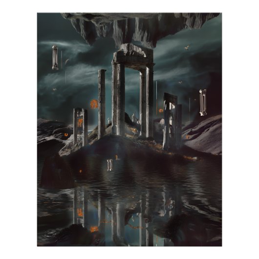 Surreal Floating Ruins Obsidian Pool フォトプリント (正面)