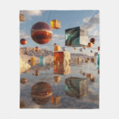 Surreal Floating Spheres And Cubes フリースブランケット (正面)