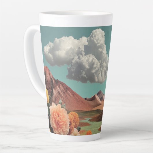Surreal Floral Mountainscape With Dramatic Clouds カフェラテマグ (左アングル)