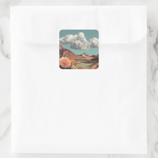 Surreal Floral Mountainscape With Dramatic Clouds スクエアシール (バッグ)