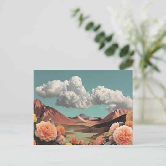 Surreal Floral Mountainscape With Dramatic Clouds ポストカード (スタンド正面)