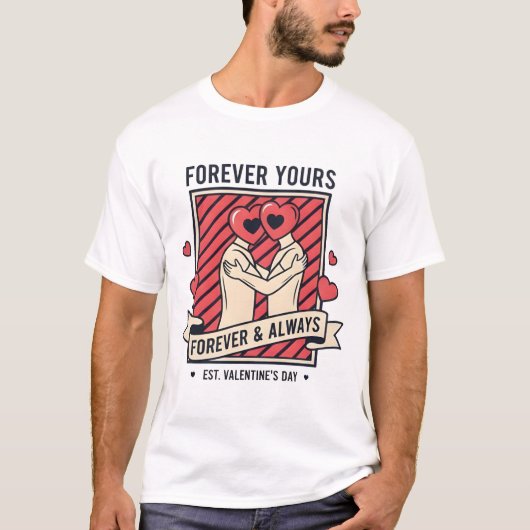 Surreal "Forever Yours" Heart-Headed Couple Tシャツ (正面)