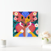 Surreal Fox Butterfly Hybrid with Floral Elements スクエア壁時計 (ホーム)