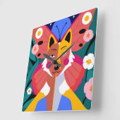 Surreal Fox Butterfly Hybrid with Floral Elements スクエア壁時計 (傾斜)
