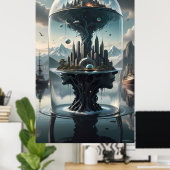 Surreal Futuristic City Under Glass Poster ポスター (ホームオフィス)