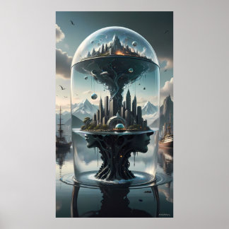 Surreal Futuristic City Under Glass Poster ポスター