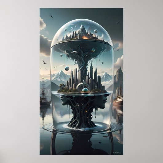 Surreal Futuristic City Under Glass Poster ポスター (正面)